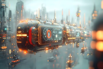 Poster - Futuristic cargo ships outfitted with cutting edge maritime technology enabling seamless global supply chain management