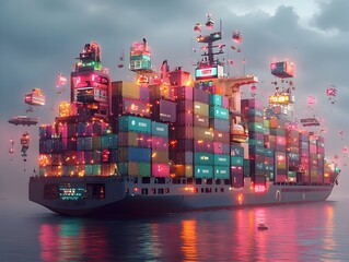 Massive freight ships equipped with advanced AI powered navigation systems orchestrate the seamless transport of international cargo