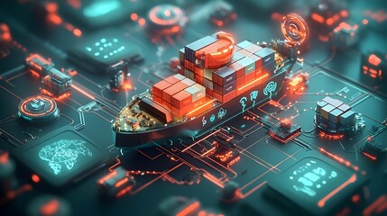 Poster - Futuristic container ships showcasing cutting edge propulsion and cargo handling technologies