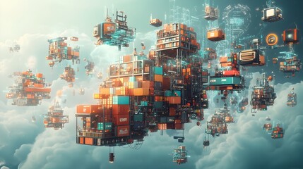 Poster - Futuristic container ships and cargo vessels utilizing cutting edge automation and AI driven systems orchestrating efficient global logistics across vast distribution networks