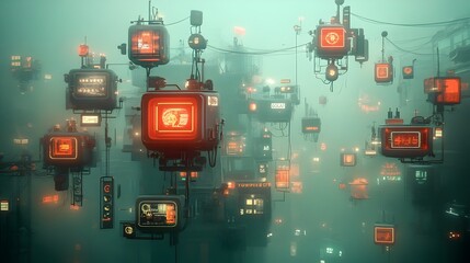 Poster - Futuristic digital terrain with floating holographic constructs pulsing energy fields and advanced technological infrastructure