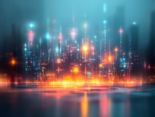 Poster - Expansive futuristic landscape featuring shimmering holographic structures dynamic energy pulses