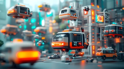 Aufkleber - futuristic smart city transportation system with a bustling network of floating autonomous vehicles 