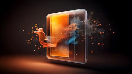 Poster - A 3D rendered of a cutting edge transparent graphene display screen featuring enhanced flexibility and durability through intricate graphene layers