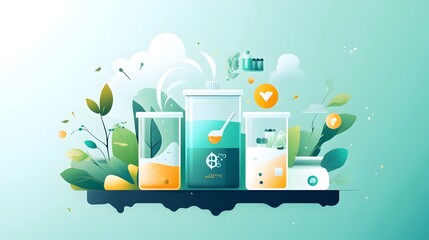 Poster - graphene based water purification filters illustrated in a minimalist flat design style showcasing t