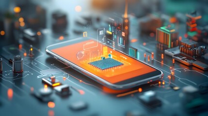 Poster - Futuristic 3D rendered image of a graphene enhanced ultra thin flexible electronic display for advanced smartphone or tablet technology  The sleek