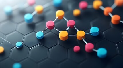 Poster - Detailed 3D rendered of the intricate hexagonal carbon lattice structure of graphene with vibrant colors highlighting the bonds and flat design elements