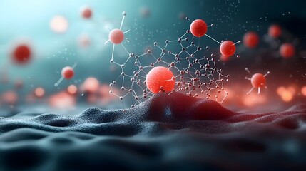 Poster - A 3D rendered showcasing the medical applications of graphene a revolutionary nanomaterial with potential for healing cells and advancements in nanotechnology