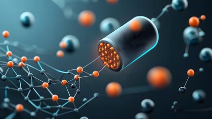 Poster - graphene as a futuristic superconductor flowing electricity in flat design abstract background showc