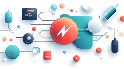 Poster - Futuristic depicting graphene as a superconductor with dynamic electricity flow in a flat minimalist design style