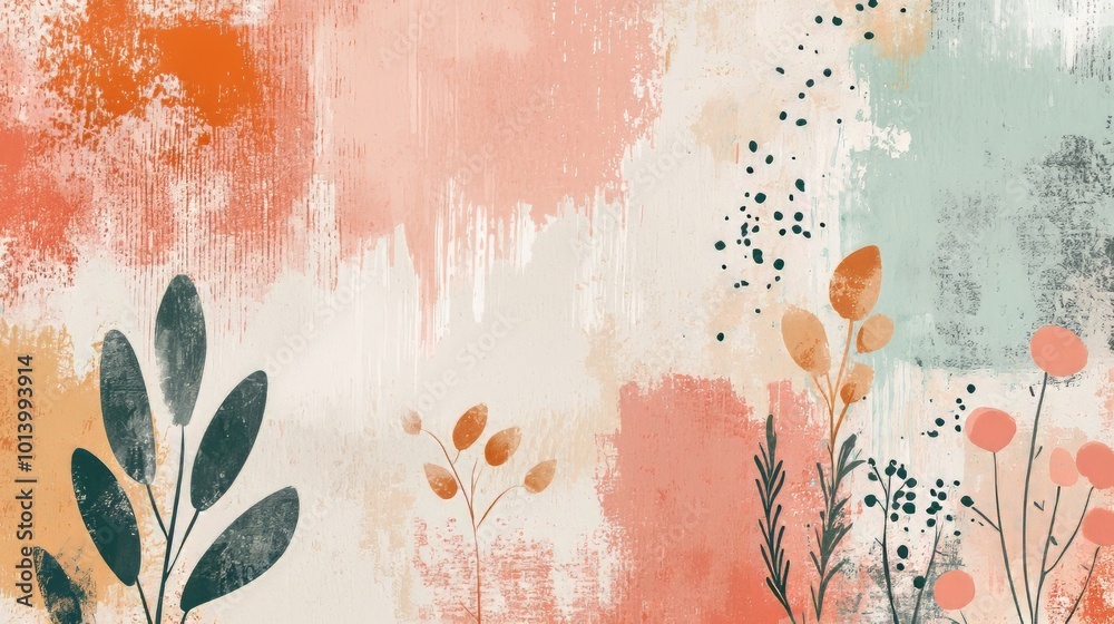 Abstract nature-inspired design with flowing lines, earthy tones, and ...