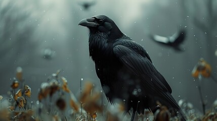 Sticker - Black Crow in the Rain: A Mystical Portrait