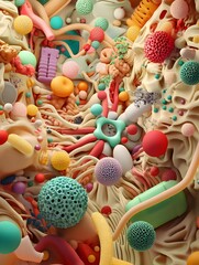Poster - A microscopic view showcasing the intricate molecular structure of the insulin compound surrounded by the diverse organelles and cellular components within a biological cell environment