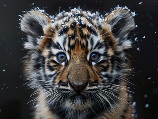 Sticker - Tiger Cub in the Snow - Close Up Portrait