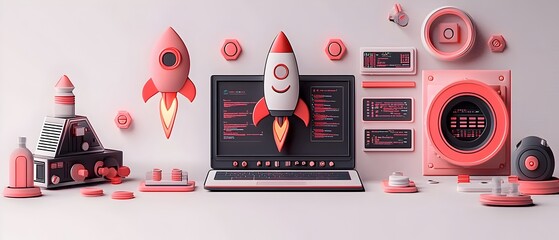 Poster - Sleek Startup Sanctuary A Cinematic 3D Showcase of Futuristic Tech and Design Capturing the Innovative Dynamic Essence of a Modern Digital Forward Workspace