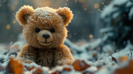 Poster - Cute Teddy Bear in the Winter Snow