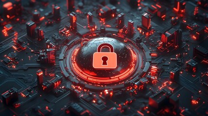 Poster - Global Digital Security Fortress Padlock Symbol Guarding the Connected World of Futuristic Technology