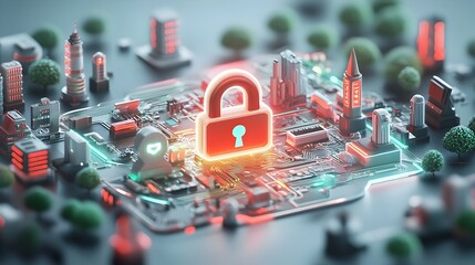 Poster - Secure Digital Landscape with Glowing Padlock and Futuristic Circuitry A Cyberpunk Inspired of Data Protection Encryption and the Interconnected Digital World