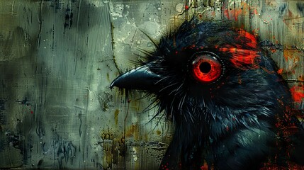 Poster - Close Up of a Black Bird with a Red Eye