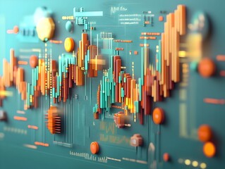 Poster - Mesmerizing Digital Painting Depicting a Close up View of a Detailed Market Chart Showcasing Intricate Financial Data Visualization Candlestick Pattern Analysis