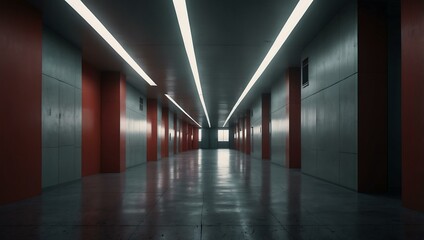 Wall Mural - A geometric corridor with triangular walls leading to bright light.