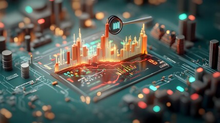Poster - Detailed macro image showcasing the intricate details of a dynamic market chart deep dive into comprehensive financial data and statistics