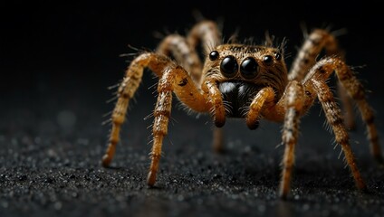 Wall Mural - A highly detailed zoomed-in spider on a black background.