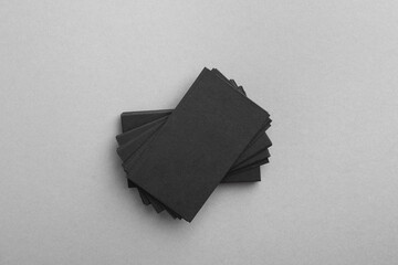 Poster - Blank business cards on grey background, top view. Mockup for design