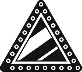 Poster - Black and white icon of a striped triangle road sign indicating a dangerous curve ahead