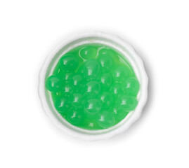 Sticker - Bright tapioca pearls in bowl isolated on white, top view