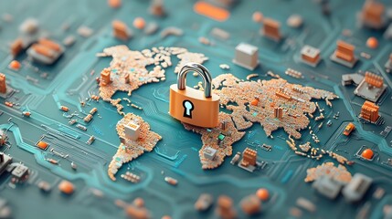 Poster - Secure Digital Assets with Padlocked Globe and Intricate Circuit Patterns A Futuristic and Cinematic Representation of Cybersecurity and Data Protection