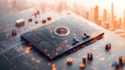 Poster - Stunning 3D rendering of a futuristic blockchain powered bioinformatics platform featuring a sleek holographic data visualization interface metallic accents and a minimalist
