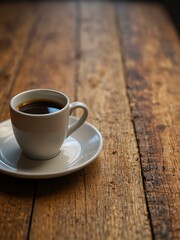 Wall Mural - A wooden table view with coffee cups and a beige coaster, ideal for holiday settings.