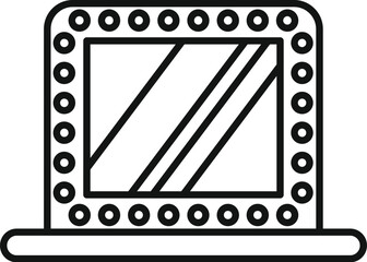 Poster - Simple black line vector icon for square make up mirror with light bulbs standing on a table
