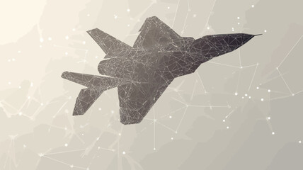 Poster - Polygonal Grey Fighter Jet with Connecting Dots and Lines in Abstract Low Poly Vector Background, Minimalist SVG Style Aviation, Aircraft Illustration for Technology and Transport Concepts