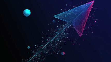 Poster - Abstract Vector Arrow in Starry Space with Planetary Elements and Wireframe Lines for Business Growth and Success Concept
