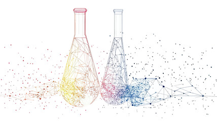 Poster - Polygonal Wireframe Test Tubes in Scientific Analysis Vector Image - Abstract Low Poly Digital Science Illustration for Research and Lab Concepts