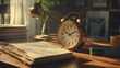 © Erika - una oficina con un escritorio con un reloj despertador para alarma o recordatorio junto a una agenda con anotaciones importantes alerta para recordar