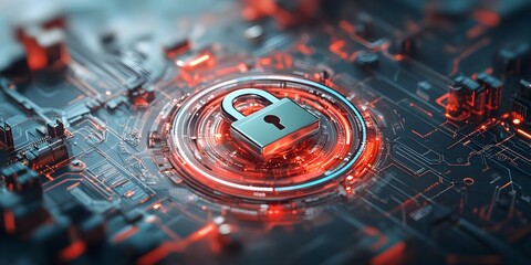 Poster - Secure Digital Sphere A Gleaming Padlock Safeguarding Global Connectivity in a Dramatic Cybersecurity Concept with Sleek Minimalist Design and Hints of Neon Accents
