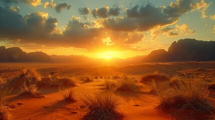 Sticker - Golden Sunset Over Desert Dunes - Breathtaking Landscape Photography