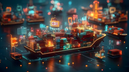 Poster - Technologically advanced maritime freight carriers sleek and efficient cargo ships utilizing data analytics to streamline global import export supply chains futuristic automation and robotics