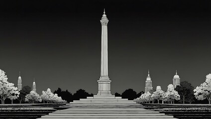 Wall Mural - Black-and-white monument outline illustration