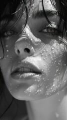 Wall Mural - Close-up Portrait of a Woman with Water Drops on Her Face