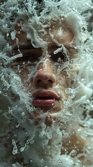 Wall Mural - Watery Portrait: A Face Submerged in Bubbles