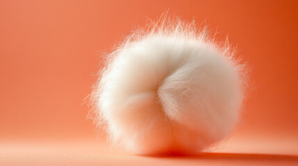 Poster - close-up of fluffy white cotton ball on peach fuzz minimal background, modern trendy tone for soft t