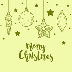 Wall Mural - merry christmas and happy new year retro banner template, greeting card. vector background with chri