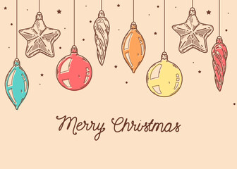 Wall Mural - merry christmas and happy new year retro banner template, greeting card. vector background with chri