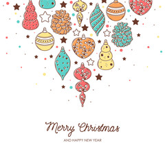 Wall Mural - merry christmas and happy new year retro banner template. vector background with christmas decoratio