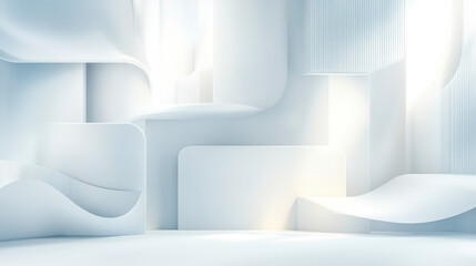 Wall Mural - Modern Abstract Geometric Background with Layered White Shapes and Soft Silver Light for Minimalist Design