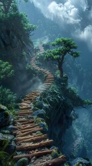 Wall Mural - A Serene Mountain Path Through the Mist